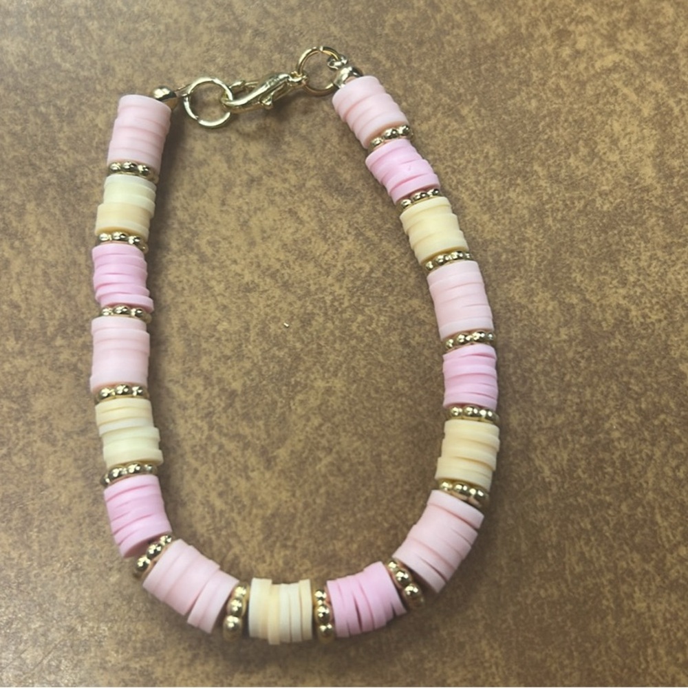 Pink and Cream Beaded Bracelet
